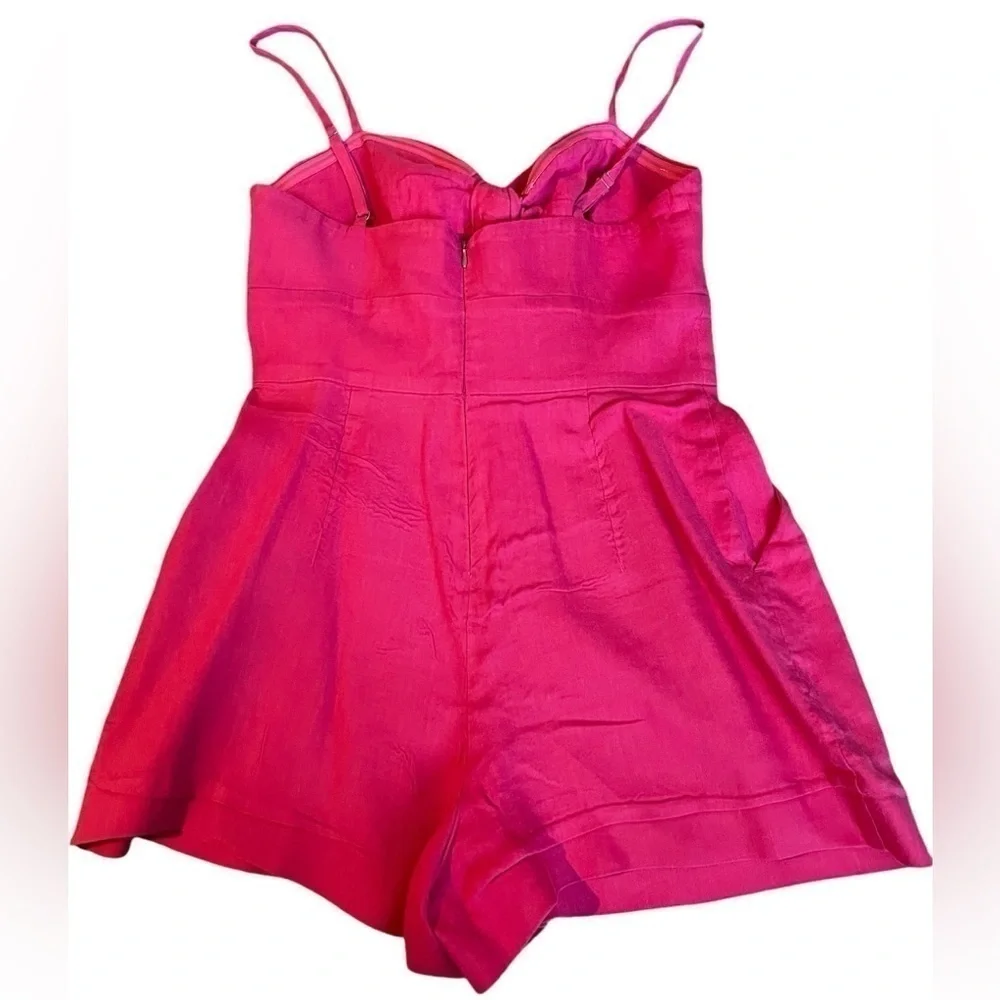 MILLY Romper Womens 4 Pink Anya Linen Blend Bow Front Sleeveless Sweetheart.